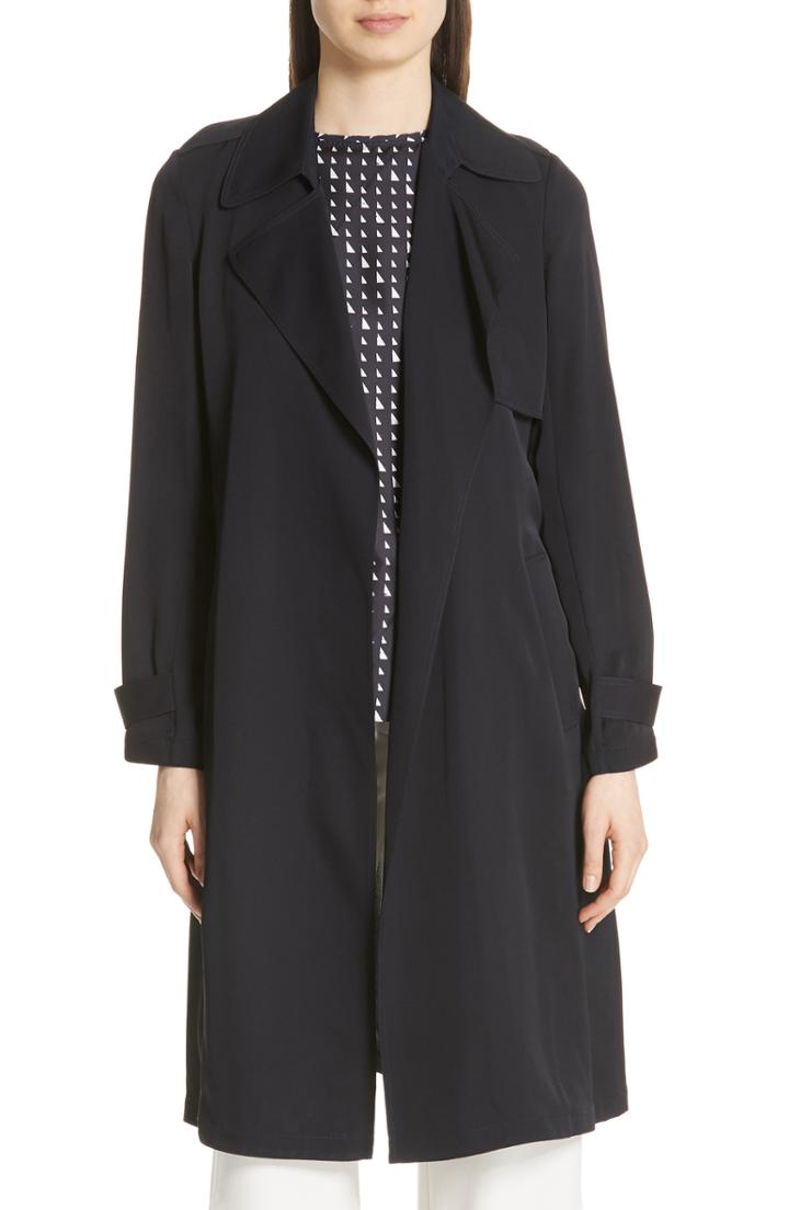 Women's Theory Oaklane Modern Silk Trench Coat - Black