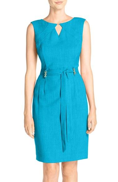 Petite Women's Ellen Tracy Cutout Woven Sheath Dress P - Blue