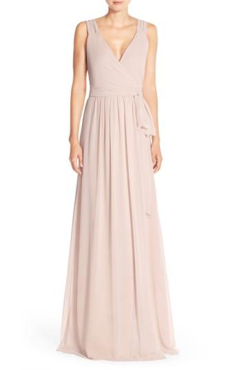 Women's Ceremony By Joanna August 'newbury' Gathered Sleeve Chiffon Wrap Gown