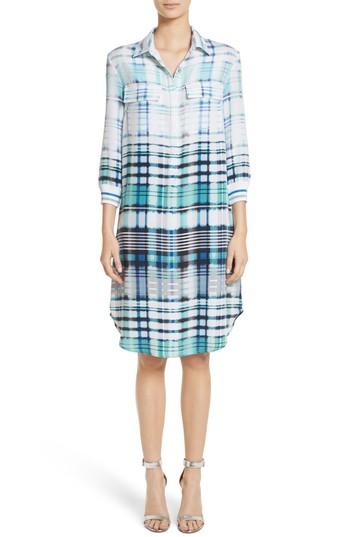 Women's St. John Collection Ombre Plaid Stretch Silk Shirtdress, Size - Green