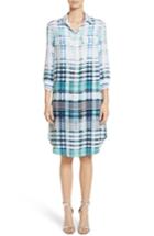 Women's St. John Collection Ombre Plaid Stretch Silk Shirtdress, Size - Green