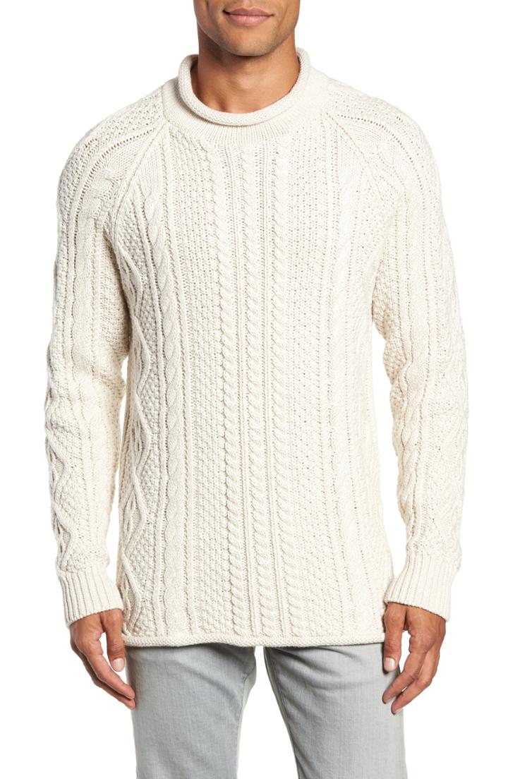 Men's J.crew 1988 Roll Neck Cable Knit Sweater - Beige