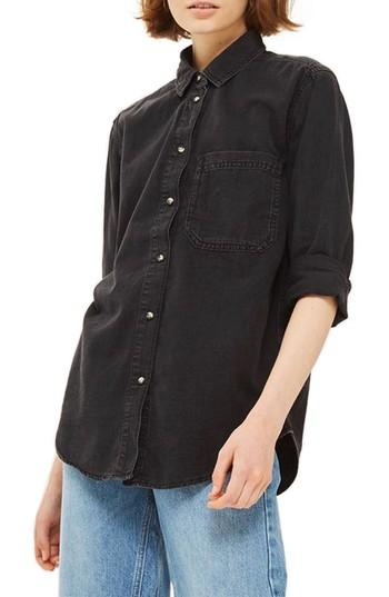 Women's Topshop Drake Oversize Denim Shirt Us (fits Like 0-2) - Black