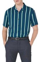 Men's Topman Stripe Revere Collar Shirt, Size - Blue