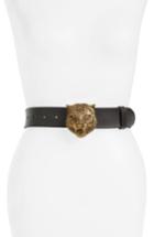 Women's Gucci Tiger Buckle Leather Belt - Black
