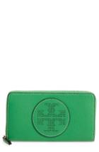Women's Tory Burch Perforated Logo Zip Continental Wallet - Green