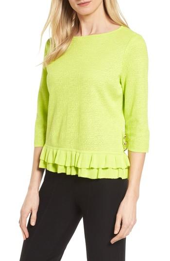 Women's Ming Wang Button Detail Ruffle Sweater - Green