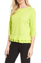 Women's Ming Wang Button Detail Ruffle Sweater - Green