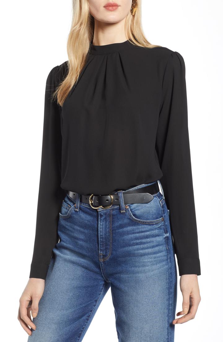 Women's Halogen Pleat Neck Blouse - Ivory