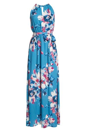 Women's Charles Henry Floral Maxi Dress, Size - Blue