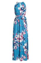 Women's Charles Henry Floral Maxi Dress, Size - Blue