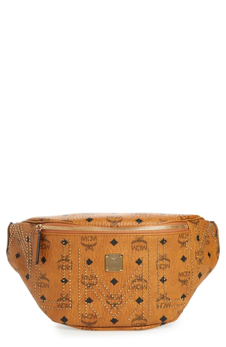 Men's Mcm Stark Studded Print Belt Bag - Brown