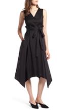 Women's Halogen Sleeveless Poplin Tie Waist Midi Dress - Black