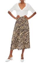 Women's Topshop Zebra Print Pleated Midi Wrap Skirt Us (fits Like 0-2) - Black