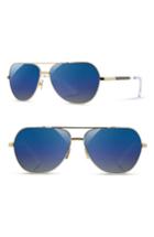 Women's Shwood 'redmond' 56mm Polarized Aviator Sunglasses - Gold/ Ebony / Blue Flash