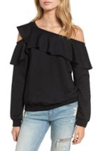 Women's Lush One-shoulder Ruffle Sweatshirt - Black