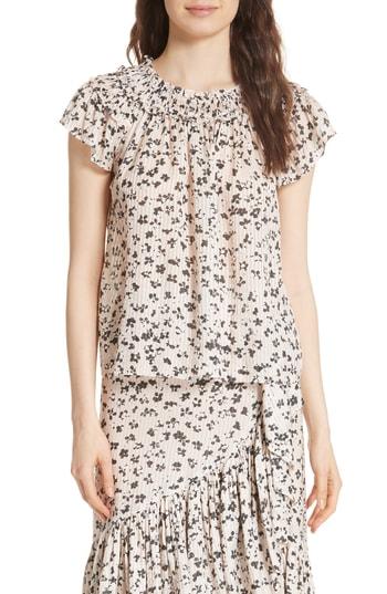 Women's Ulla Johnson Floral Cotton & Silk Blouse - Pink