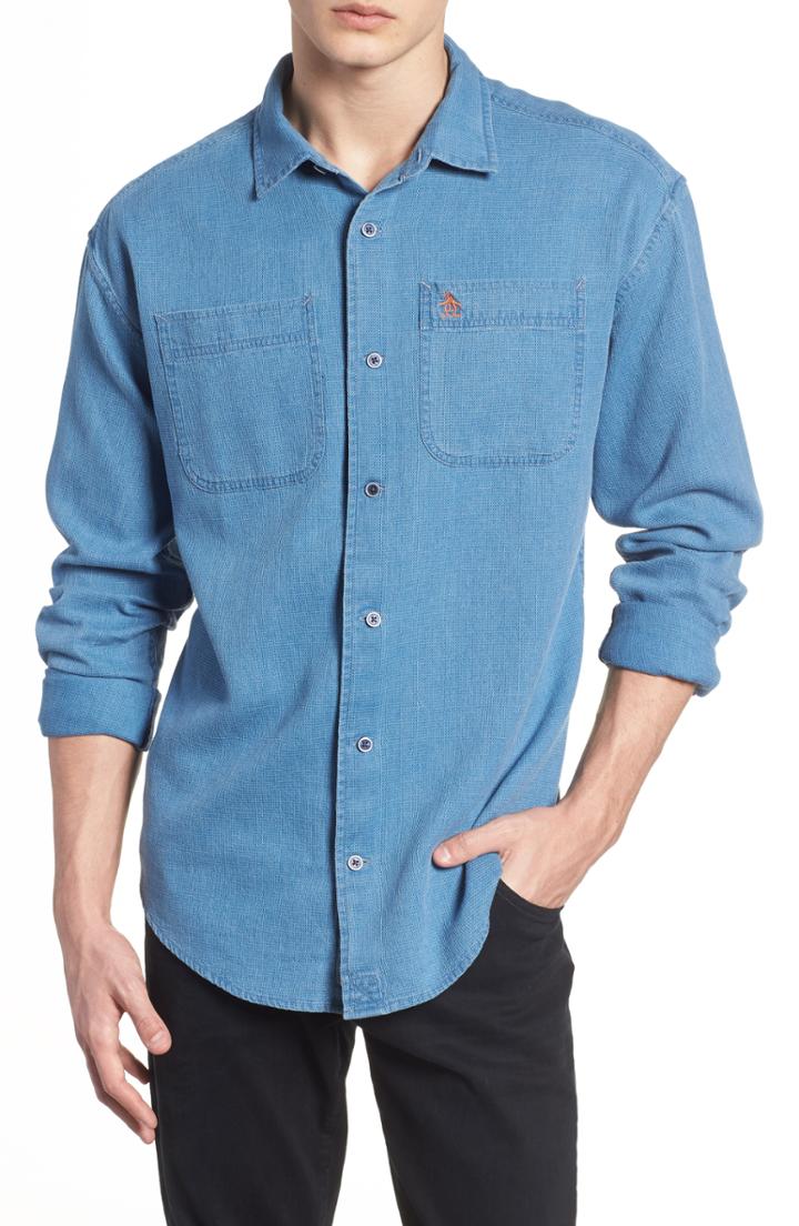 Men's Original Penguin Indigo Waffle Knit Shirt, Size - Blue