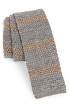 Men's Eleventy Stripe Skinny Woven Silk & Linen Tie, Size - Grey