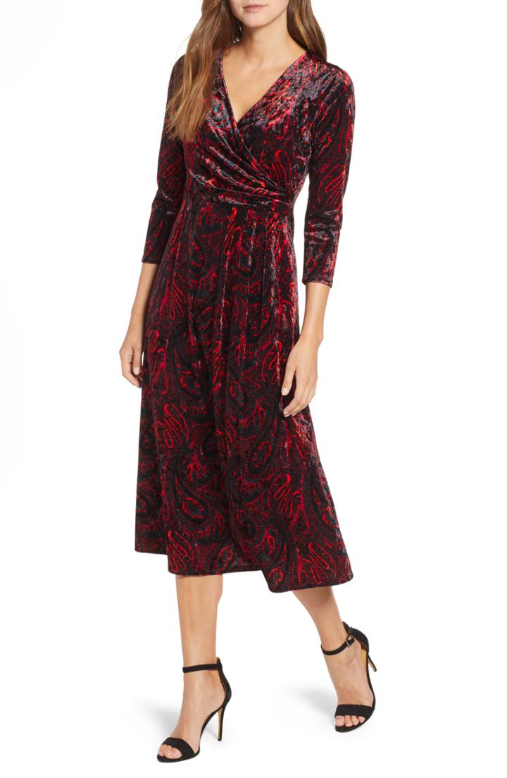 Women's Chaus Paisley Velvet Faux Wrap Dress - Black