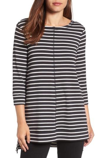 Women's Caslon Three Quarter Sleeve Side Slit Tunic - Black
