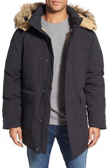 Men's Schott Nyc 'iceberg' Water Resistant Down Parka With Faux Fur Trim - Black