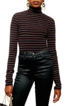 Women's Topshop Glitter Stripe Mock Neck Top Us (fits Like 0) - Black