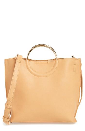 Bp. Metal Handle Faux Leather Crossbody Bag - Beige