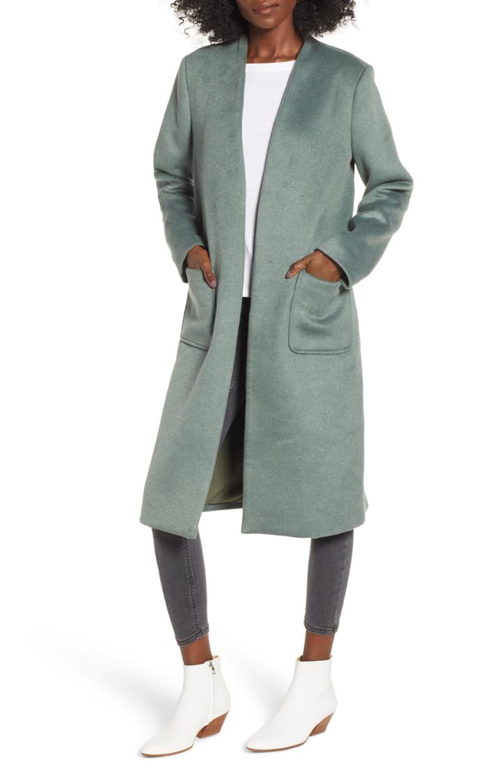 Women's Mural Long Open Front Coat - Green