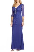 Women's Alex Evenings Embellished Portrait Collar Gown - Blue