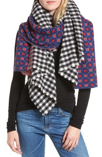 Women's Standard Form Gingham Wool & Cashmere Scarf, Size - Black