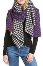 Women's Standard Form Gingham Wool & Cashmere Scarf, Size - Black