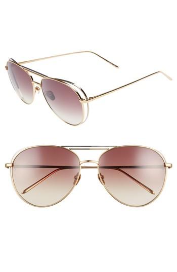 Women's Linda Farrow 61mm 18 Karat Gold Aviator Sunglasses - Yellow Gold/ White Gold/ Brown