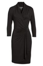 Petite Women's Karen Kane Cascade Faux Wrap Dress, Size P - Black