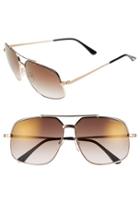 Women's Tom Ford 'ronnie' 60mm Aviator Sunglasses - Shiny Black/ Brown Mirror