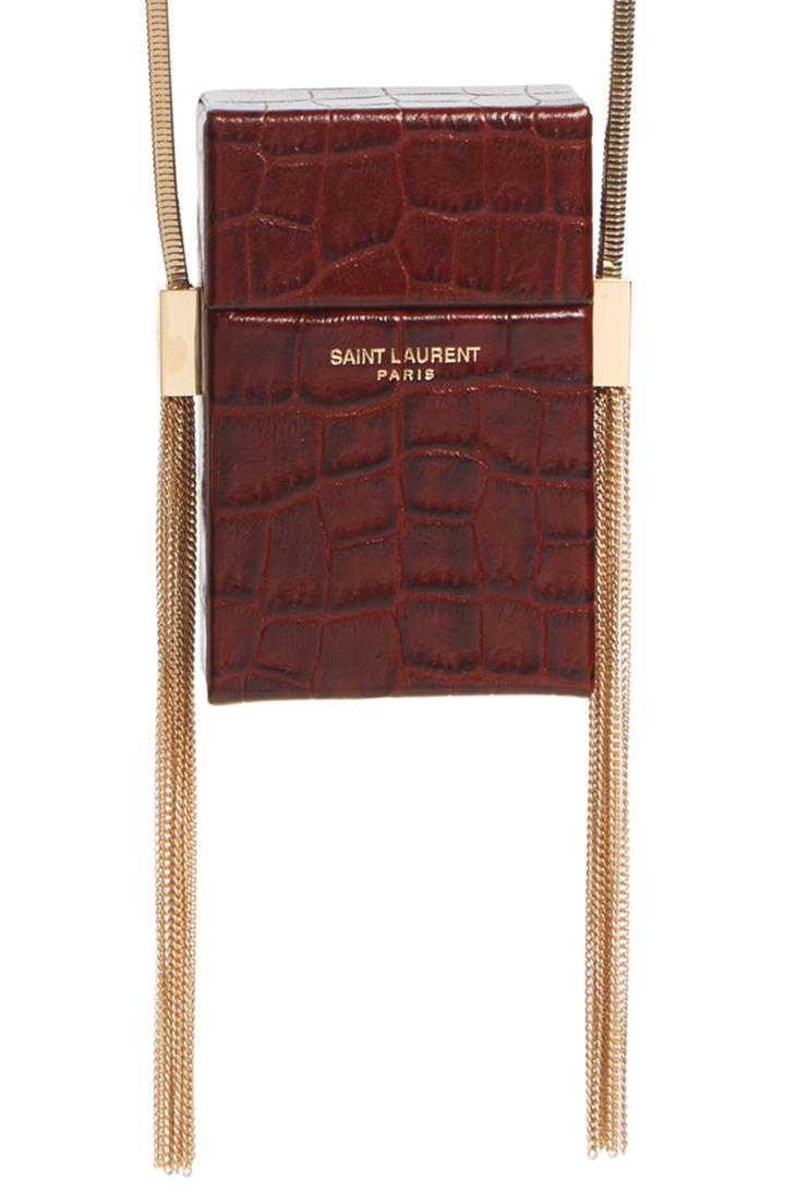 Saint Laurent Smoking Croc Embossed Leather Minaudiere - Burgundy