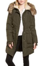 Women's Bcbgeneration Down & Feather Fill Parka With Faux Fur Trim