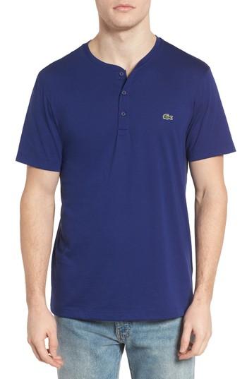 Men's Lacoste Short Sleeve Cotton Henley (s) - Blue