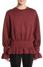Women's Stella Mccartney Ruched Ruffle Waist Sweatshirt Us / 40 It - Burgundy