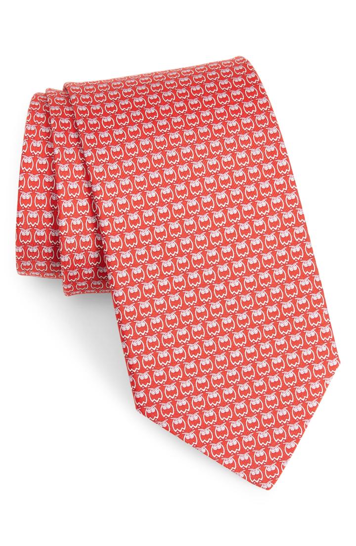 Men's Salvatore Ferragamo Owl Print Silk Tie, Size - Red