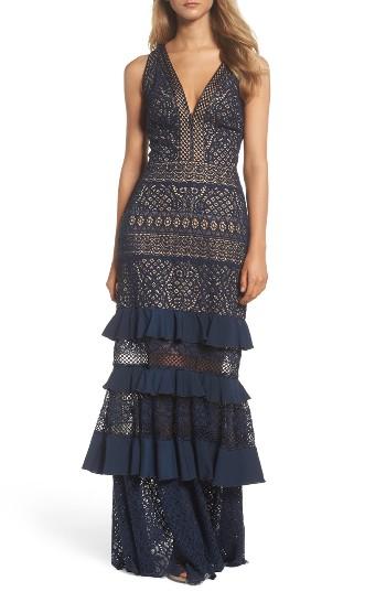 Women's Tadashi Shoji V-neck Tiered Gown - Blue
