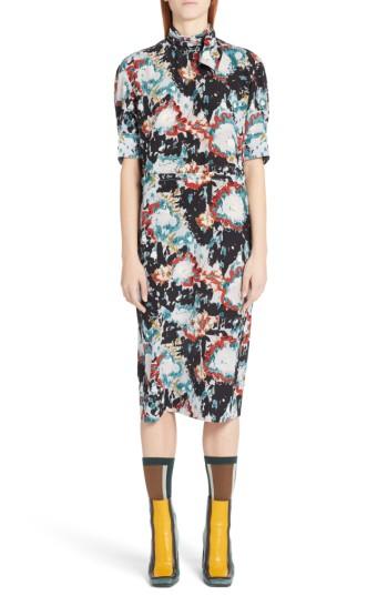 Women's Marni Magma Print Silk Crepe Dress Us / 42 It - Blue