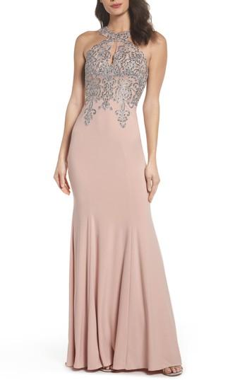 Women's Xscape Embellished Embroidered Gown - Pink