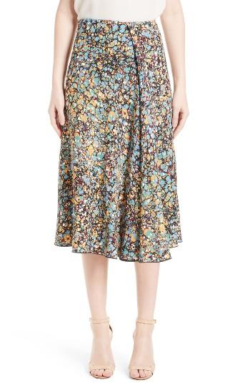 Women's Victoria Beckham Marble Print Sable Godet Midi Skirt Us / 6 Uk - Blue