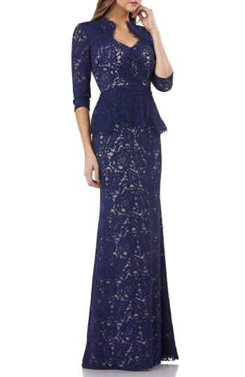 Women's Js Collections Diamond Neck Peplum Gown - Blue