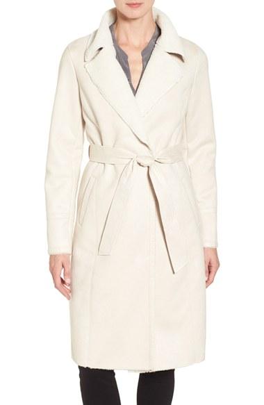 Women's Eliza J Faux Shearling Wrap Trench Coat