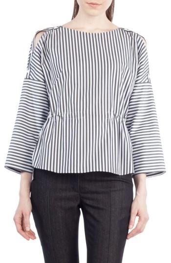 Women's Akris Punto Stripe Cotton Drawstring Blouse - None