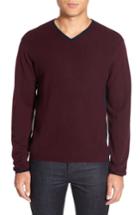 Men's Zachary Prell V-neck Colorblock Merino Wool Pullover, Size - Red