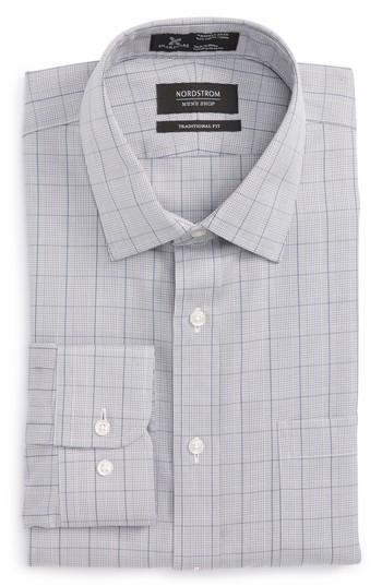 Men's Nordstrom Men's Shop Smartcare(tm) Traditional Fit Windowpane Dress Shirt .5 32/33 - Grey