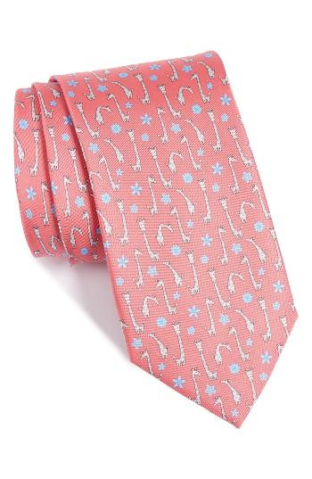 Men's Salvatore Ferragamo Giraffes & Flowers Silk Tie, Size - Red